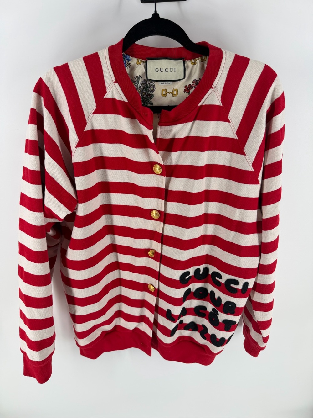 Gucci “Pour La Cole d’ Azur embroidered striped cardigan jacket